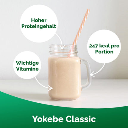 Yokebe Classic — diētas kokteilis svara zaudēšanai — bezglutēna un veģetārs — maltītes aizstājējs svara zaudēšanai ar augstas kvalitātes olbaltumvielām — 500 g = 12 porcijas