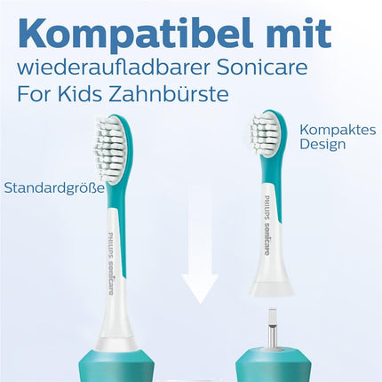 Philips Original Compact birstes uzgaļi Sonicare for Kids Sonic zobu birstei (bērniem no 3 gadu vecuma) – 4 uzgaļu iepakojums, zilā krāsā (modelis HX6034/33)