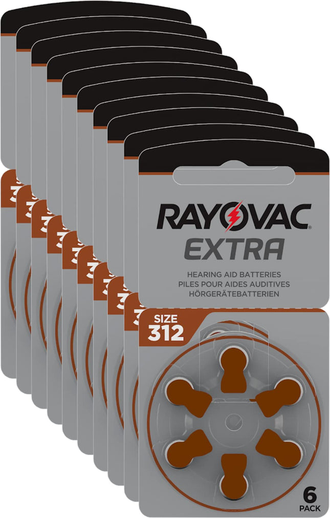 Rayovac Extra 312 baterijas austiņām PR41, 312AE, A312, DA312, P312 un PR312H, 60 gab.