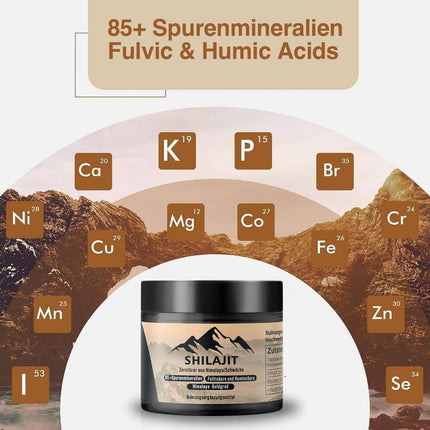 Tīra Himalaju šiladžita sveķu masa - 50 g zelta kvalitātes 100% tīra, 3 mēnešu krājumi, bagāta ar 85 minerālvielām, fulvīnskābi un humīnskābi, stiprina imūnsistēmu un vitalitāti, vīriešiem un sievietēm