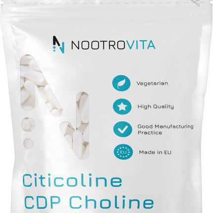 Citicoline CDP holīna 120 kapsulas - atmiņai, koncentrēšanās spējām un kognitīvajām funkcijām | Bez glutēna, bez alergēniem | Ražots ISO sertificētās ražotnēs | Nootrovita