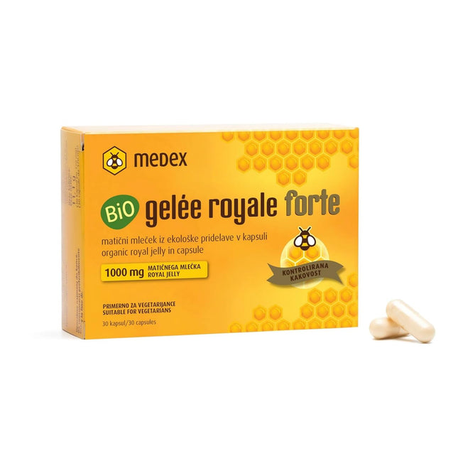Medex Bio Royal Jelly FORTE, augsta deva 1000 mg Royal Jelly, liofilizēts, sausā veidā, klīniski pierādīti rezultāti, 30 kapsulas, 30 dienu lietošana