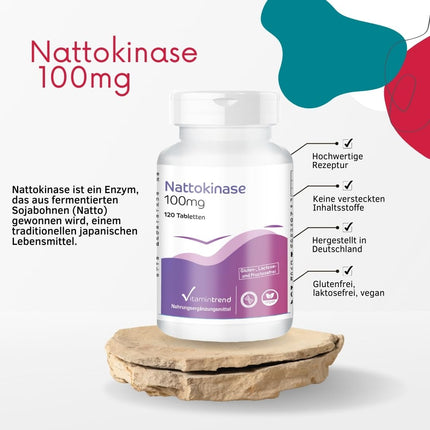 Nattokināze 100 mg - 120 tabletes! 4 MĒNEŠU PIEGĀDE! 2000 FU vienā tabletē — vegāns — augsta deva | Vitamintrend®