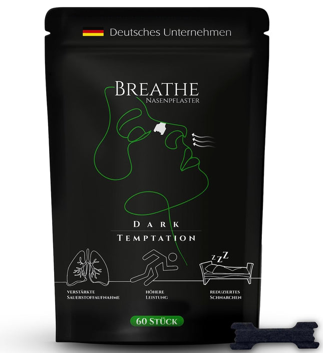 Breathe deguna plāksteri – 60 gabali, melni | Augstāka veiktspēja sportam, sacīkšu braucējiem, mācībām | Mierīgs miegs un mazāk krākšanas | Elpojiet labāk ar saaukstēšanos un alerģijām