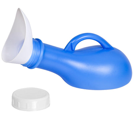 Urīna pudeles 1000 ml urīna pudele vīriešiem un sievietēm, pārnēsājama urinēšanas pudele, urīna pudeļu turētājs ar vāku, unisex urīna pudele, urīna savākšanas trauks lietošanai ceļā un mājās