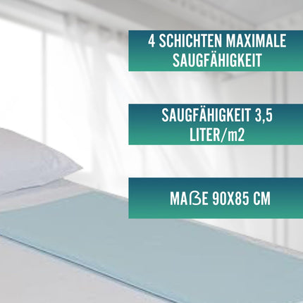 OrtoPrime 2 nesaturēšanas gultas paliktņu iepakojums, mazgājami gultas paklājiņi bērniem un senioriem, 3,15 litri/m² absorbcijas spēja, vairāk nekā 200 mazgāšanas reizes, 4 slāņu ūdensnecaurlaidīgs gultas paliktnis ar spārniņiem, 90 x 85 cm