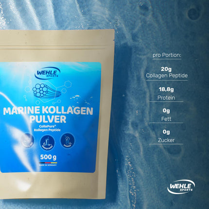 Jūras kolagēna pulveris 500 g - bioaktīvi kolagēna hidrolizāta peptīdi - zīmola izejviela CollaPure® - Wehle Sports zivju kolagēns - neitrāls