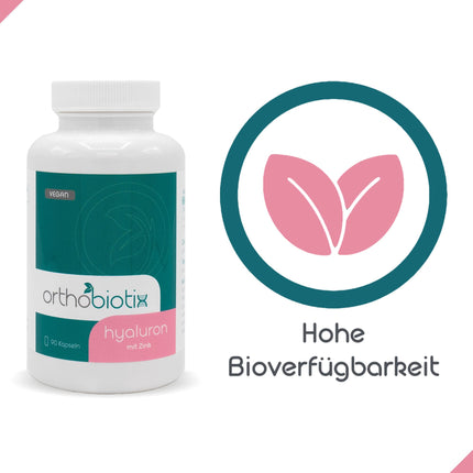 orthobiotix hialuronskābe ar cinku | 90 kapsulas 3 mēnešu krājumā | Augsta deva, vegāns un bez krāsvielām vai pildvielām | 1x59 g