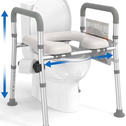HOMLAND paaugstināts tualetes sēdeklis ar rokturiem, paaugstināts tualetes sēdeklis senioriem ar regulējamu augstumu un platumu, paaugstināts tualetes sēdeklis vecāka gadagājuma cilvēkiem, grūtniecēm, piemērots jebkurai tualetei