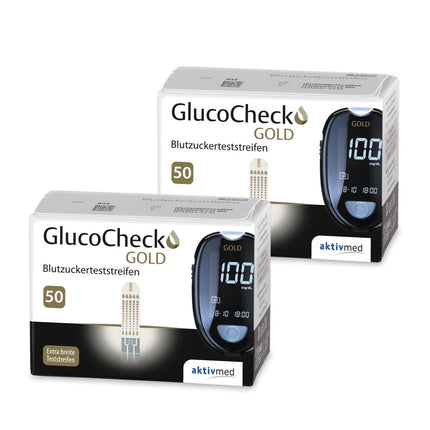GlucoCheck GOLD - 100 glikozes līmeņa asinīs testa strēmeles glikozes līmeņa asinīs kontrolei - Var lietot kopā ar GlucoCheck GOLD glikozes mērītāju