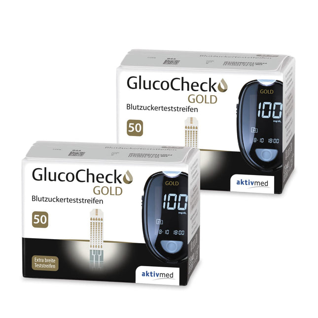 GlucoCheck GOLD - 100 glikozes līmeņa asinīs testa strēmeles glikozes līmeņa asinīs kontrolei - Var lietot kopā ar GlucoCheck GOLD glikozes mērītāju