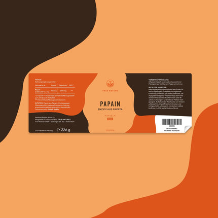 Papaijas enzīmu kapsulas - 270 gabali - AUGSTA DEVA: 2100 mg tīra papaīna - 6 miljoni vienību/g Papaīna enzīmu aktivitāte - vegāns, ražots Vācijā - TRUE NATURE®