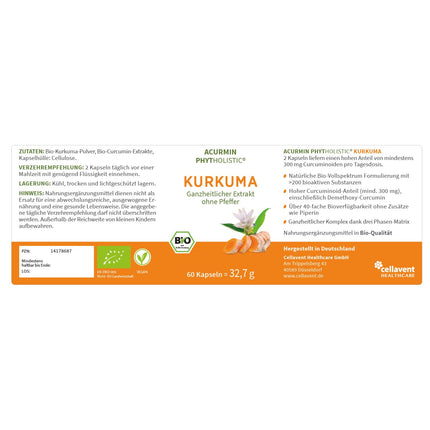 Spēcīgākās organiskās kurkumas kapsulas | apm. 15 000 mg kurkumas pulvera vienā dienas devā | augstākais kurkumīna saturs | 40 reizes biopieejamāks | bez pipariem | Augstas devas kurkumas kapsulas | vegāns un viegli sagremojams