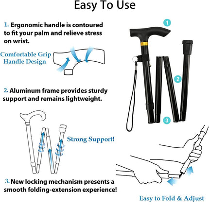 Salokāms alumīnija nūjas spieķis, pārnēsājams nūjas spieķis, pārgājienu nūjas, salokāms nūjas 4 sekciju alumīnija sakausējuma nūjas pārgājieniem, kempingam, alpīnismam, pārgājieniem (melns)