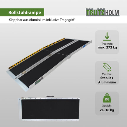 TRUTZHOLM ratiņkrēslu rampa, salokāma, 183 cm, celtspēja 272 kg, alumīnija, pelēka, melna pārklājuma piekļuves rampa