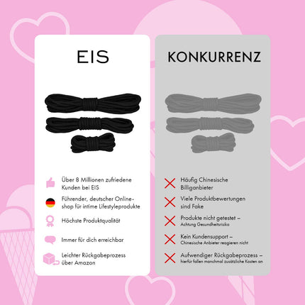 EIS bondage virvju komplekts, 3 daļas | BDSM bondage virves pāriem | 3,5 m un 10 m garumi | Izturīgas un mīkstas verdzības virves jutekliskām verdzības spēlēm un erotiskiem piedzīvojumiem | Melns