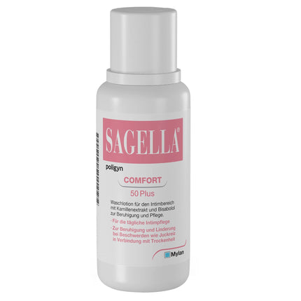 SAGELLA poligyn - Comfort 50 Plus: intīmās zonas mazgāšanas losjons ar kumelīšu ekstraktu un bisabololu, intīmai kopšanai no menopauzes, 500 ml