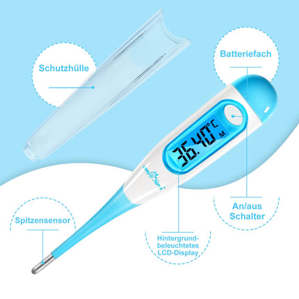 Easy@Home bazālais termometrs, auglības termometrs, ovulācijas tests cikla kontrolei un ovulācijas izsekošanai ar Premom lietotni, digitālais termometrs ar zilu fona apgaismojuma LCD displeju