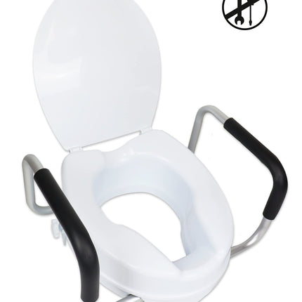 PEPE Mobility - paaugstināts tualetes sēdeklis ar roku balstiem 10 cm, tualetes sēdekļa pacēlājs ar vāku, tualetes sēdekļa stiprinājums pieaugušajiem, balts