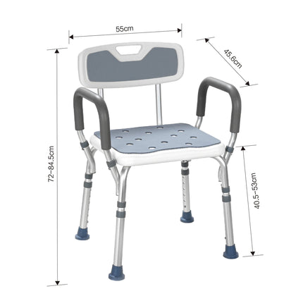 Akriva Comfort dušas sēdeklis ar atzveltni - regulējams augstums vannas krēslam - neslīdošs dušas sēdeklis - dušas krēsls ar dušas galvas turētāju (Comfort Plus)