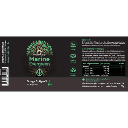 NatuRise® Omega 3 vegāns – aļģu eļļa – 804 mg DHA un EPA – augsta deva – 60 kapsulas – jauna formula – laboratorijas tests – triglicerīdu forma – bez karagināna – UV stikls