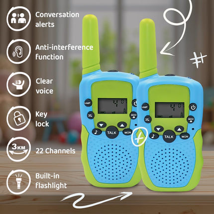 Maxlife Walkie Talkie Kids zili zaļa MXWT-200 - droši 8 kanāli - rāciju komplekts ar 2 gab. - tāla darbības rādiusa rācija - āra spēles bērniem - rotaļlietas bērniem no 3 gadu vecuma - dāvanas bērniem