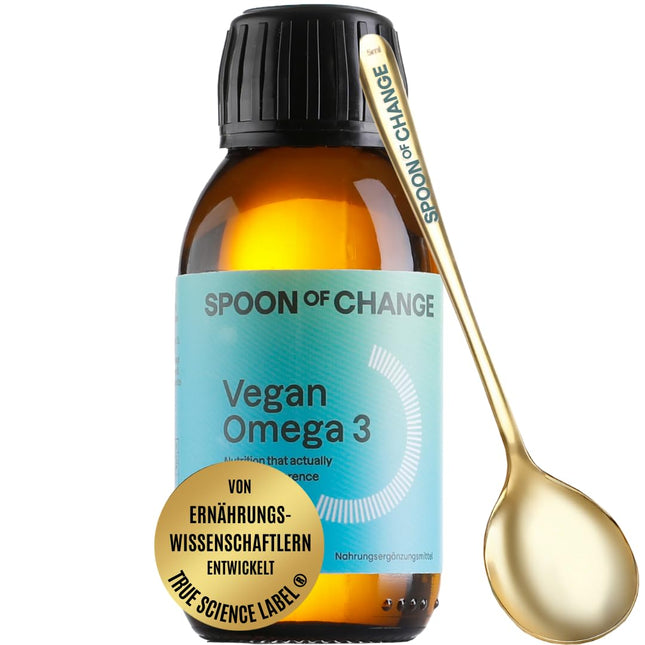 Augstākās kvalitātes vegāna Omega-3 aļģu eļļa (2900 mg dienā) - augsta deva - ar citronu - DHA un EPA - zinātniski pamatota, laboratorijā pārbaudīta - ilgtspējīga - ar D3 vitamīnu imūnsistēmai - Spoon of Change®