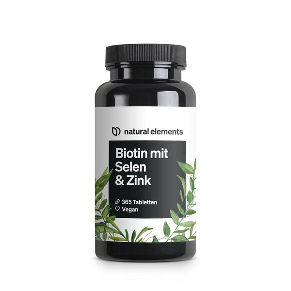 Biotīns + selēns + cinks ādai, matiem un nagiem - 365 vegānas tabletes - bez magnija stearāta, laboratoriski pārbaudītas un ražotas Vācijā