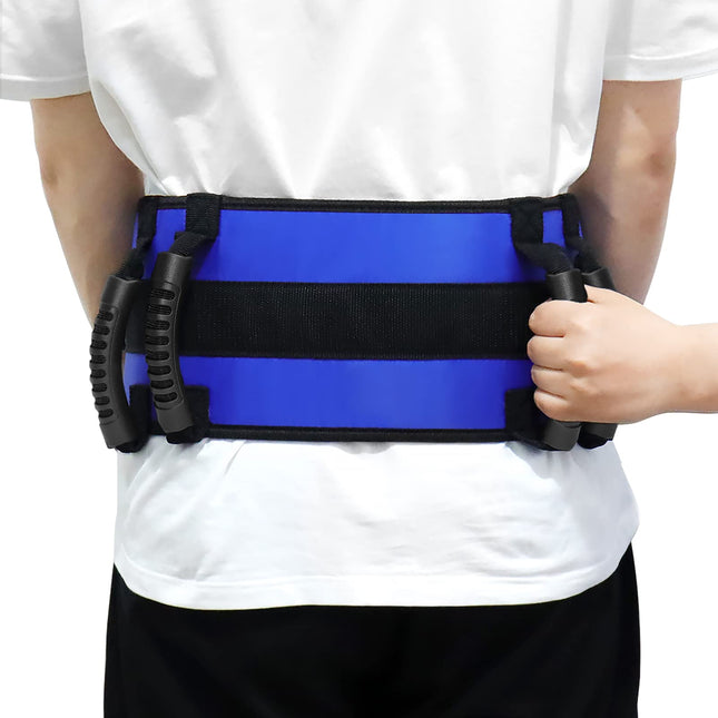 LOSCHEN pārvietošanas gaitas josta, pastaigu josta ar 6 rokturiem, Cares Belt pārvietošanas palīglīdzeklis mobilitātes atbalstam vecāka gadagājuma cilvēkiem, bariatrijas slimniekiem, cilvēkiem ar invaliditāti, slimnīcām aprūpei mājās (zila)