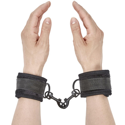 Obaie mīkstās aproces - poliestera un metāla rokudzelži - BDSM rotaļlietas iesācējiem - rokudzelžu seksa gulta - erotiski rokudzelži pāriem - BDSM rokudzelži verdzībai - melni