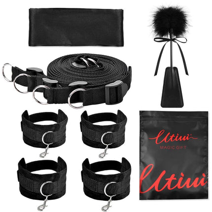 UTIMI BDSM Bondage set Bettfesseln - Sex Spielzeug mit Seil Augenbide Handschellen Fußfesseln Bett Set Fesseln Sexspielzeug Erotik Fesselset für Liebhaber Extreme Anfänger und erfahrene Paare,Schwarz