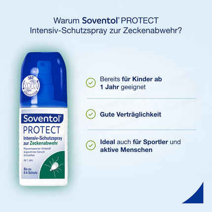 Soventol Protect Tick intensīvās aizsardzības aerosols ērču atbaidīšanai 100 ml - ķermenim un apģērbam - no 1 gada - labi panesams - patīkama smarža