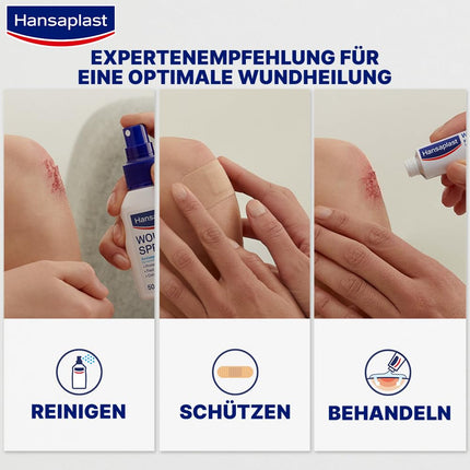 Hansaplast brūču aerosols (50 ml) antiseptiskai brūču tīrīšanai ar mehānisku skalošanu, aerosols aizsargā pret brūču infekcijām, bezkrāsains un īpaši ādai draudzīgs