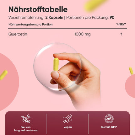 Tīrs kvercetīns 1000 mg vienā porcijā - 180 vegānas kapsulas - 3 mēnešu krājumi - No Saphora Japonica - Nesatur magnija stearātu, bez glutēna un atbilst GMP - WeightWorld