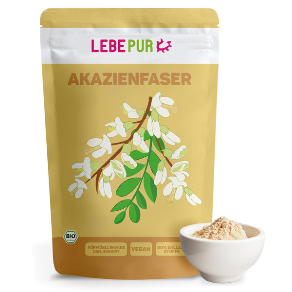 Lebepur organiskā akācijas šķiedra vegānam 125 g, 90% šķiedrvielu, bez garšas un smaržas, akācijas šķiedras pulveris, bez glutēna, bez piedevām, augsts šķiedrvielu saturs ar 90 g uz 100 g