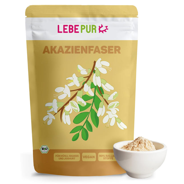 Lebepur organiskā akācijas šķiedra vegānam 125 g, 90% šķiedrvielu, bez garšas un smaržas, akācijas šķiedras pulveris, bez glutēna, bez piedevām, augsts šķiedrvielu saturs ar 90 g uz 100 g