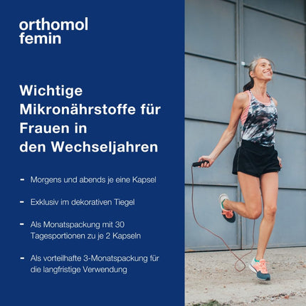 Orthomol Femin - Mikrouzturvielas sievietēm menopauzes laikā - ar biotīnu, selēnu, cinku, naktssveces eļļu, koenzīmu Q10, 90 porcijas dienā
