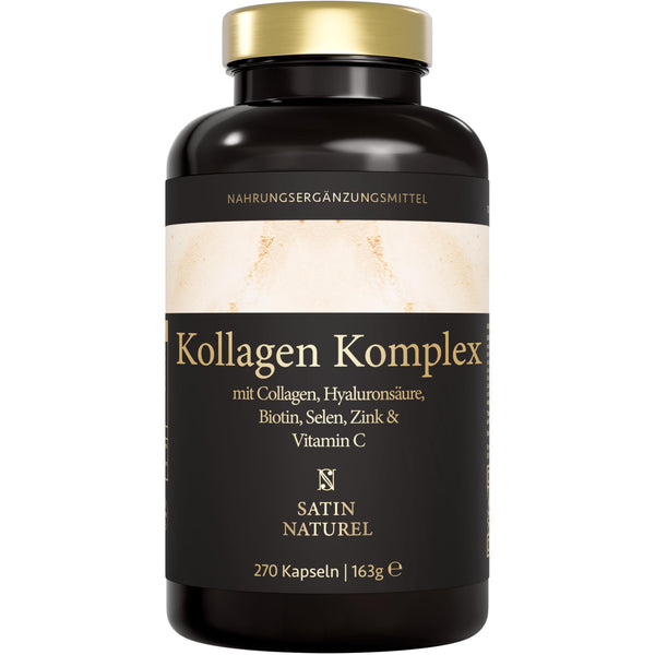 Satin Naturel hialurona kolagēna komplekss - 270 augstas devas kapsulas - bagātināts ar biotīnu, selēnu, cinku, C vitamīnu un bambusa ekstraktu ādai, matiem un nagiem - ražots Vācijā