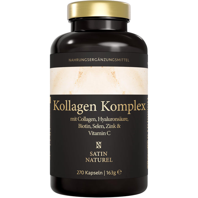 Satin Naturel hialurona kolagēna komplekss - 270 augstas devas kapsulas - bagātināts ar biotīnu, selēnu, cinku, C vitamīnu un bambusa ekstraktu ādai, matiem un nagiem - ražots Vācijā