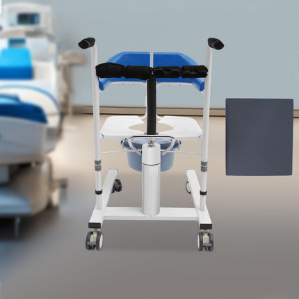 MINRS hidrauliskais pacientu pacēlājs, pārvietošanas krēsls, dušas krēsls ar riteņiem līdz 90 kg, tualetes krēsls senioriem, 180° dalāms sēdeklis slimniekiem, vecāka gadagājuma sievietēm, invalīdiem, grūtniecēm, zils