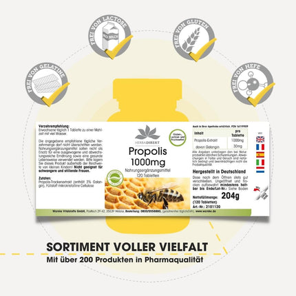 Propoliss 1000 mg - augsta deva - 120 tabletes - ar 3% galangīna | HERBADIREKT by Warnke Vitalstoffe - Vācijas aptieku kvalitāte