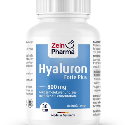 ZeinPharma hialuronskābes Forte Plus kapsulas 800 mg, 500–700 kDa – 30 vegānas kapsulas, kas iegūtas no dabiskas fermentācijas