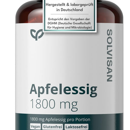 SOLVISAN - ābolu sidra etiķa kapsulas - 1800 mg dienā - 200 kapsulas - ražots Vācijā - vegāns, laboratoriski pārbaudīts un bez piedevām