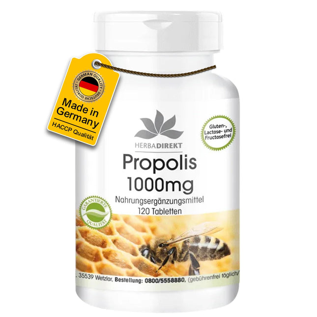 Propoliss 1000 mg - augsta deva - 120 tabletes - ar 3% galangīna | HERBADIREKT by Warnke Vitalstoffe - Vācijas aptieku kvalitāte