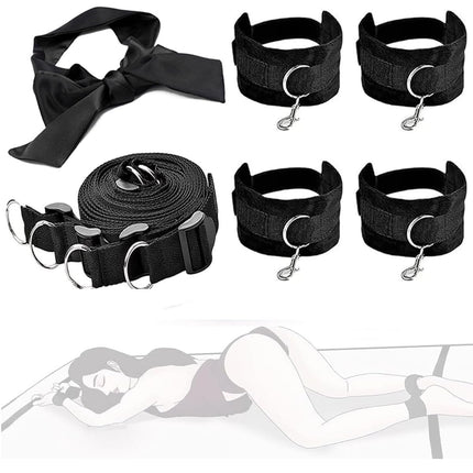 BondageSet gultas ierobežojumi seksa rotaļlieta pāriem ekstremāli gultas ierobežojumi ar rokudzelžiem, gultas ierobežojumu komplekts potīšu ierobežojumiem
