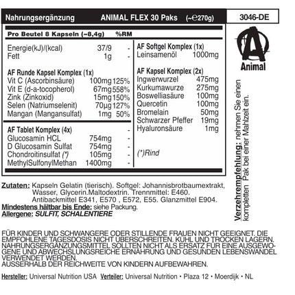 Universal Nutrition ANIMAL Flex, piemērots kultūristiem un spēka sportistiem, 30 vienības
