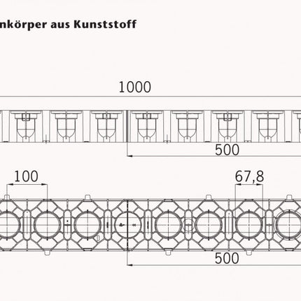 ACO Self® Hexaline 2.0 kanāla korpuss no plastmasas 1,0 m