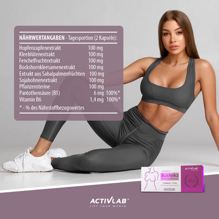 Activlab Pharma Bustella 60 kapsulas, serums krūšu palielināšanai, nostiprināšanai, liftinga efektam, sievietēm pēc grūtniecības, atspiešanās efektam, noslīdējušām krūtīm, vitamīni. Satur fitoestrogēnu avotu.