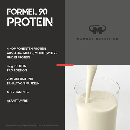 Mammut Nutrition Formula 90 proteīna pulveris Vanilla – 3 kg – 4 komponentu sūkalu proteīna pulveris ar sojas proteīna izolātu, piena proteīnu, olu proteīnu un B6 vitamīnu – 77% proteīna
