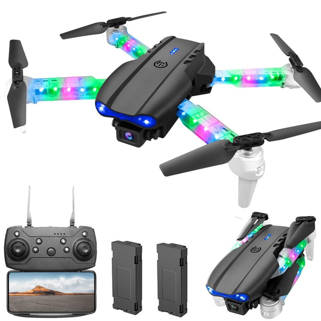 OBEST drons ar 1080P kameru un LED gaismām bērniem un pieaugušajiem, salokāms kvadrokopters ar WiFi pārraidi, vienas atslēgas pacelšanās/nosēšanās, 3D pagriezieni, 2 baterijas, drona rotaļlietu dāvanas zēniem un meitenēm